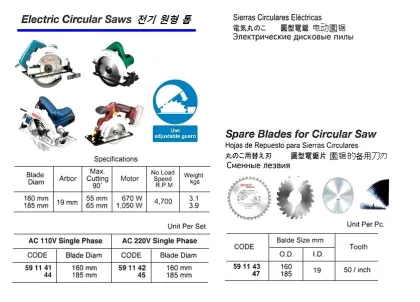 Electric Circular Saw, Od 185 Mm Ac220V 1 Phase