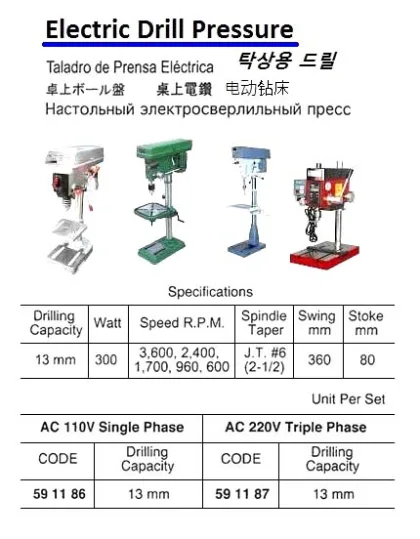 Electric Drill Press, 13 Mm Ac110V 1 Phase