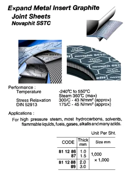 Expand Metal Insert Graphite Joint Sheet, Novaphit Sstc, 3.0 T X 1000 X 1000 Mm