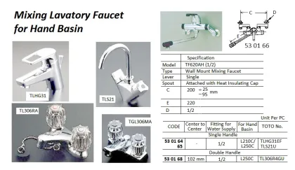 Mixing Lavetory Faucets For Hand Basin, Single Handle, Tlhg31 For L210C/250C