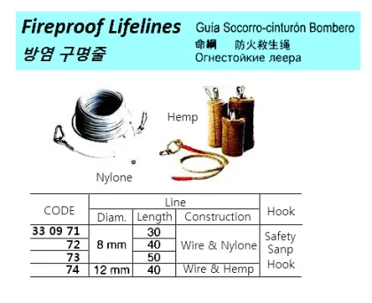 Fireproof Lifeline With Hook, 8 Mm X 30 Mtr