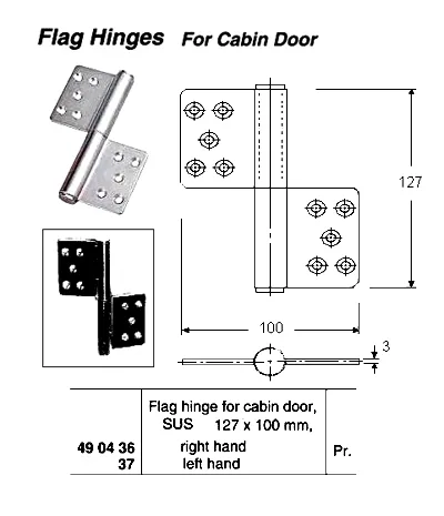 Flag Hinge For Cabin Door, Sus, Right Hand, L127 X W100 Mm
