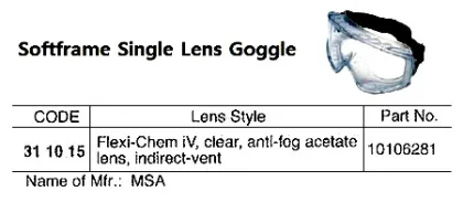 Flexi Chem Iv Safety Goggle, 10106281, Msa