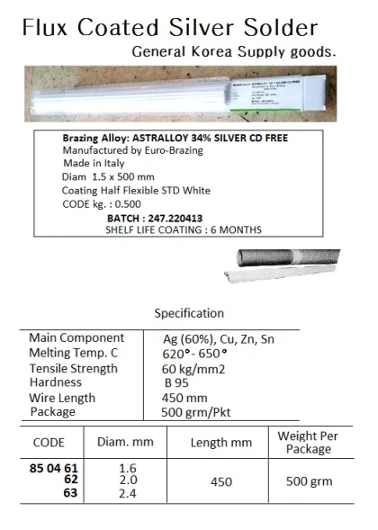 Flux Coated Silver Solder, Ag60, 500 Grm/Pkt, 2 Mm Diam