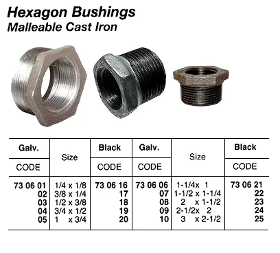 Hexagon Bushing, Screwed, Malleable Cast Iron, Galv, 3/8 X 1/4