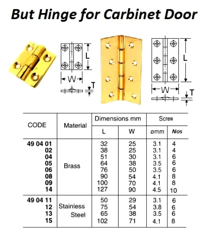 Hinge Cabinet Brass L 38 X W 28 Mm