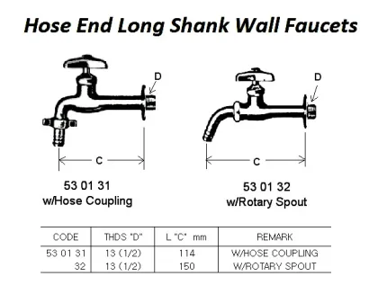 Hose End Long Shank Wall Faucets With Rotary Spout 13 (1/2)