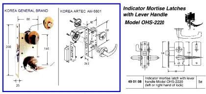 Indicator Mortise Latch With Lever Handle, Ohs#2220
