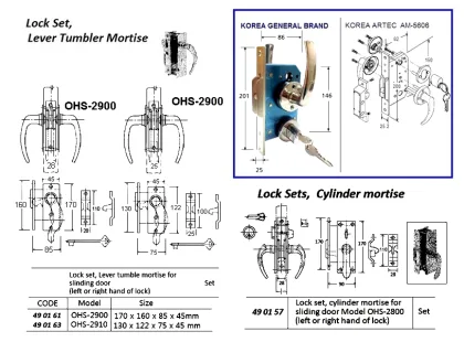 Lever Tumbler Mortise Lock For Sliding Door, Ohs#2910