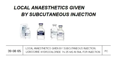 Local Anaesthetics Given By Subcutaneous Injection, Lignocaine Hydrochloride 1% 25 Mg In 5Ml For Injection