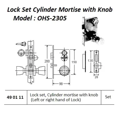 Lock Set, Cylinder Mortise With Knob, Ohs#2305