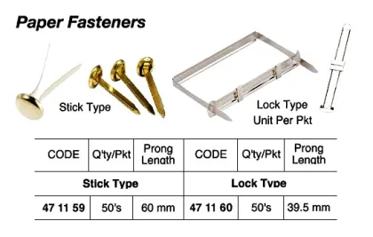 Lock Ty Paper Fastener, 39.5Mm, 50'S/Pkt