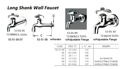 Long Shank Wall Faucet With Adjustable Flange 13 (1/2)