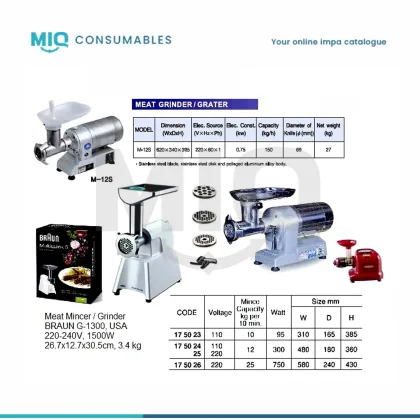 Meat Grinder Capacity 25 Kgs/ 10 Min 230V 50 60 Hz