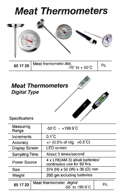 Meat Thermometer, Dial, 70 To 50 Deg