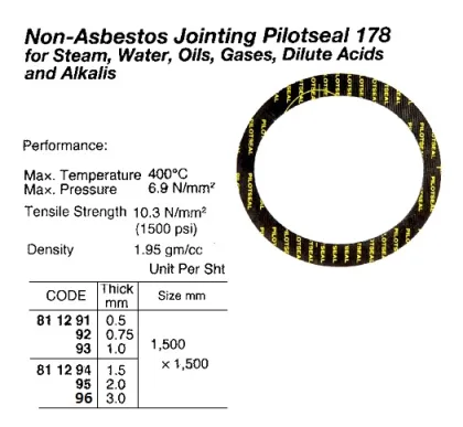 Non Asbestos Jointing Pilotseal #178, 2.0 T X 1500 X 1500 Mm