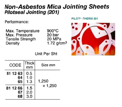 Non Asbestos Mica Jointing Sheets, Pilot Therm Jointing Pilotseal 201, 2.0 T X 1250 X 1250 Mm