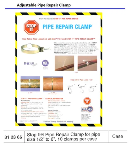 Pipe Repair Clamp, Pipe 1/2" To 6", 10 Pc/Cs, Stop It