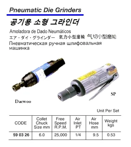 Pneumatic Die Grinder, 6 Mm Chuck