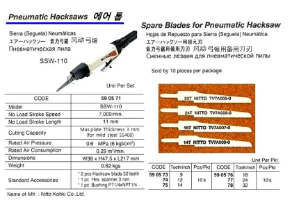 Pneumatic Hacksaw For 3 Mm Steel Plate, Ssw 110, Nitto Kohki
