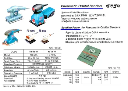 Pneumatic Orbital Sander, Fs 50A, Pad Size : 75 X 82 Mm, Nitto Kohki