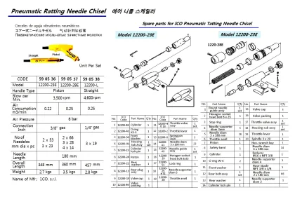 Pneumatic Rattling Needle Chisel, Pistol Ty, 12200 23E, Ico