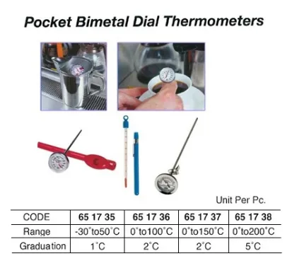 Pocket Bimetal Dial Thermometer, To 100 Deg.c