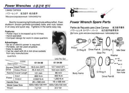 Power Wrench 12.7 X 19 Mm/Sq Dr 86 Mm Length