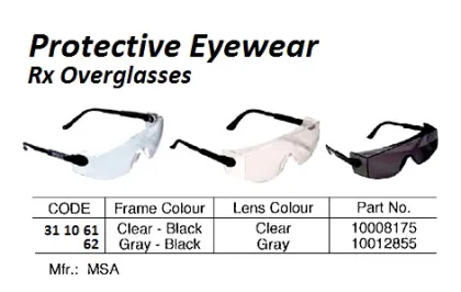 Protective Eyewear, Rx Overglass, Clear, 10026005, Msa