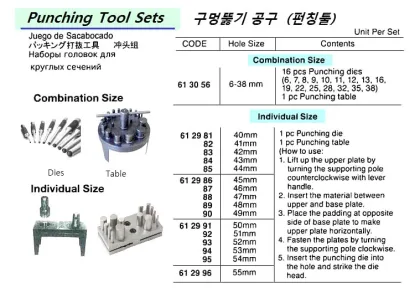 Punching Tool Set Dies & Table, 6 38 Mm, 16'S
