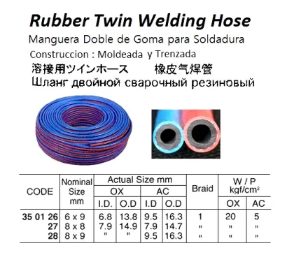 Rubber Twin Welding Hose, 8 X 9 Mm