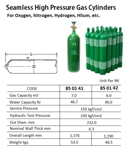 Seamless Oxygen Gas Cylinder, Capacity 3 M3