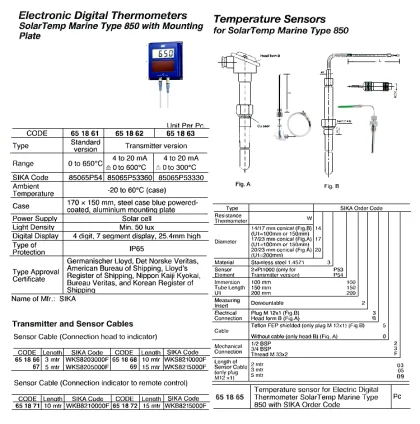 Sensor Cable Indicator To Remote Control For Solar Temp Marine Ty 850, 15 Mtr