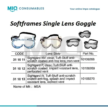 Goggle Soft Frame Sightgard Nv, Anti Scratch/Fog Msa 10106268