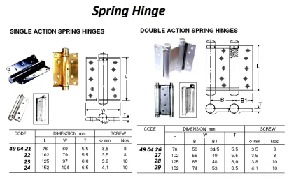 Spring Hinge Single Action L125 X W97 Mm