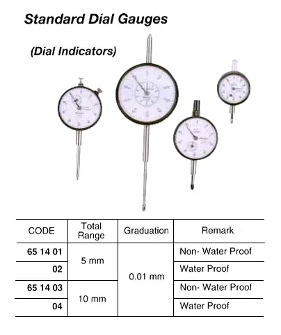 Standard Dial Gauge, 5 Mm 0.01 Mm Grad. Non Waterproof