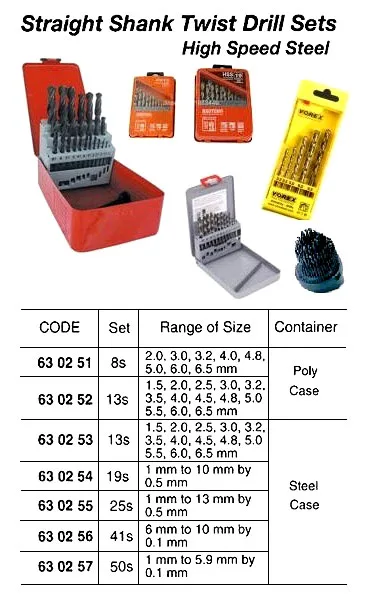 Straight Shank Twist Drill Set, High Speed Steel In Steel Case 1 5.9 Mm 50'S