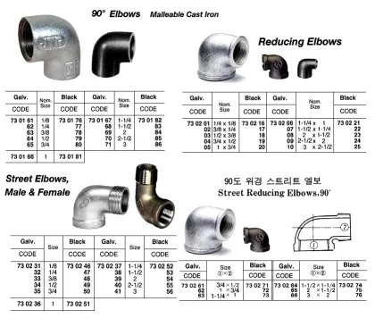 Street Elbow, Screwed, Male & Female, Malleable Cast Iron, Galv, 90 Deg, 1/8