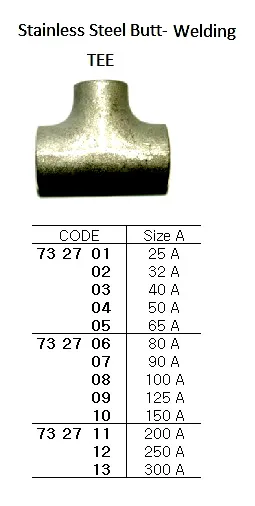 St.steel Butt Welding Tee, Sch 10, 50 A
