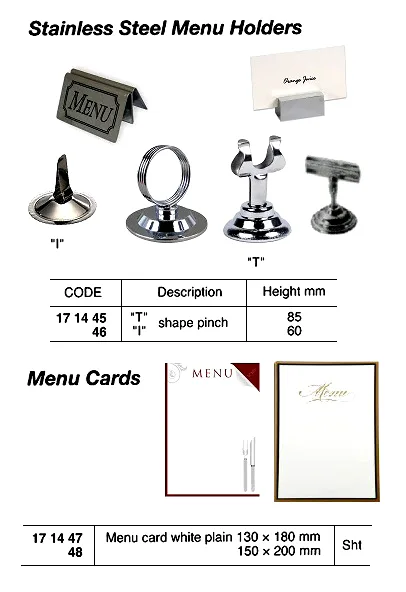 St.steel Menu Holder, T Shape Pinch, 85 Mm Height
