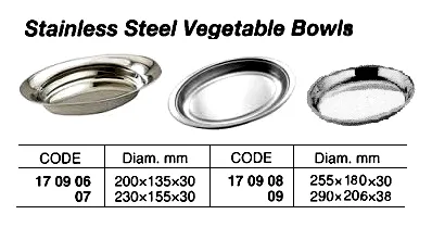 St.steel Oval Vegetable Bowl, 230 X 155 Mm