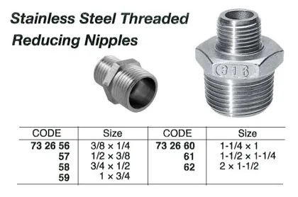 St.steel Threaded Reducing Nipple, 3/4 X 1/2