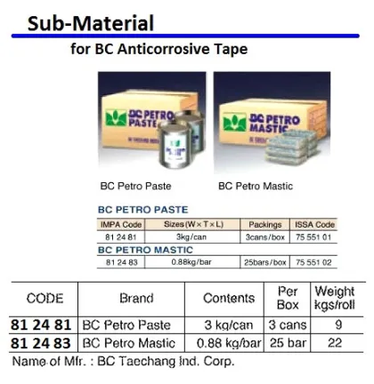 Sub Meterials For Bc Anticorrosive Tape, Bc Petro Paste, 3 Kg X 3 Can, Bc Taechang