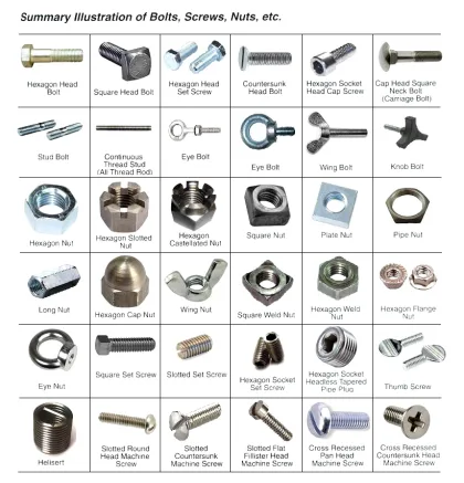 Summary Illustration Of Bolts, Screws, Nuts, Etc