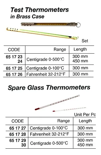 Test Thermometer In Brass Case, 500 Deg.c 300 Mm