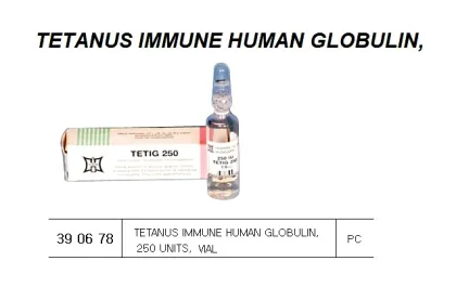 Tetanus Immune Human Globulin, 250 Units, Vial