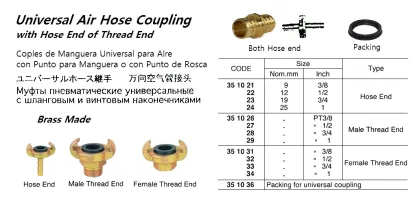 Universal Air Hose Coupling, Male Thread End Pt 3/8