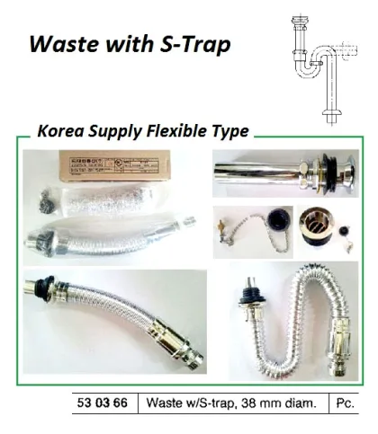Waste With S Trap Pipe, 38 Mm Diam