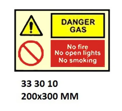 White Vinyl Sign Combination #3010 200X300 Mm, Danger Gas, No Fire No Open ??.