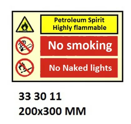 White Vinyl Sign Combination #3011 200X300 Mm, Petroleum Spirit Highly Flammable, No Smoking??..